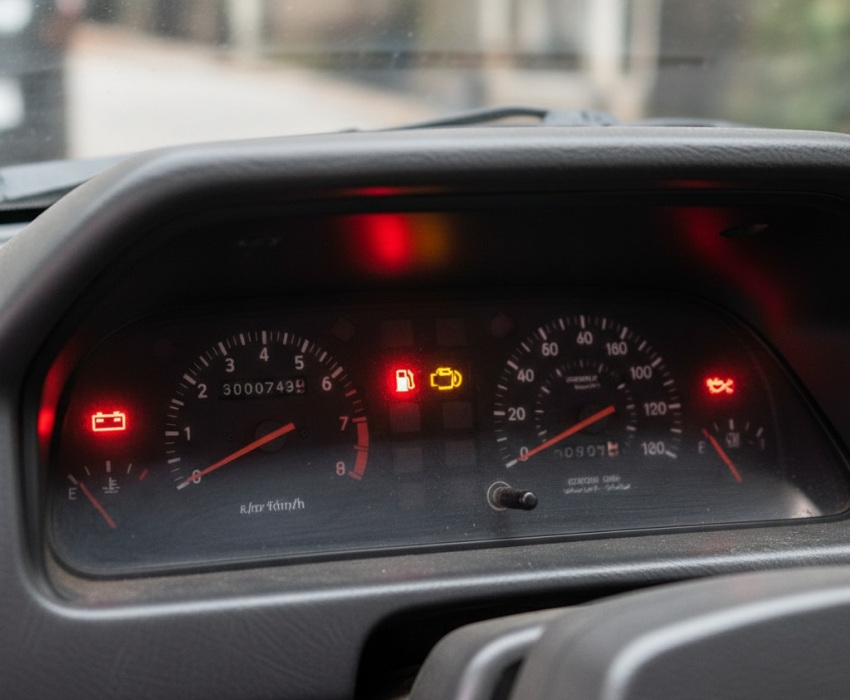 داشبورد پراید با چراغ چک خاموش در حالت سوییچ باز