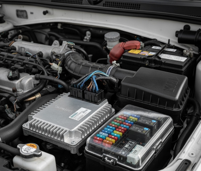 محفظه موتور پراید با تمرکز بر ECU و جعبه فیوز